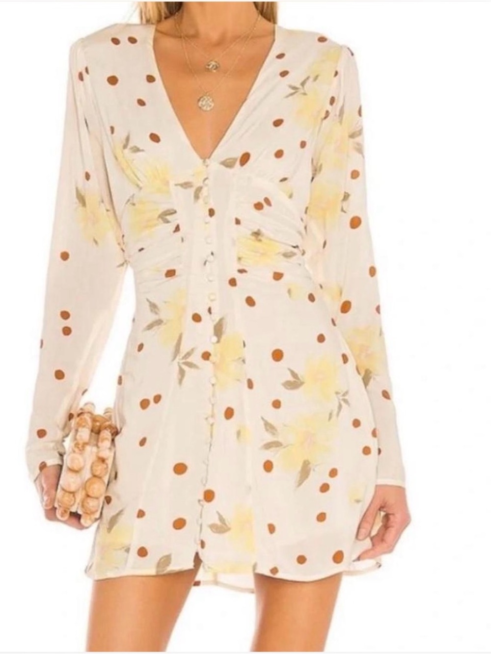 Free People Floral Polka Dot Ruched Button-Front Mini Dress